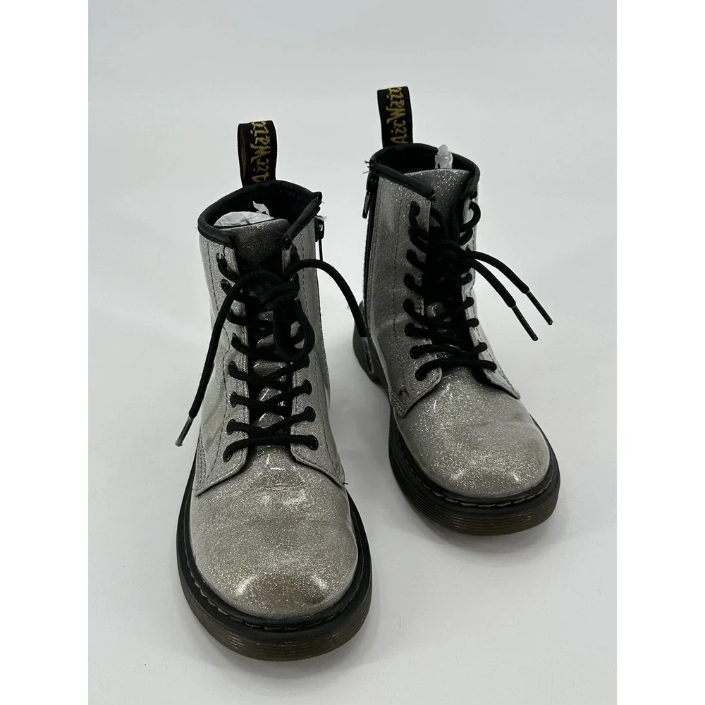 Dr Martens Boots‎ 1460 Glitter J Junior Girls Size 3 Silvery Gray Chunky Combat